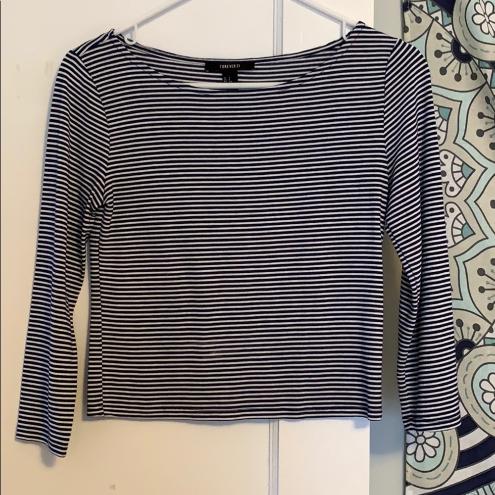 Cropped blue and white striped long sleeve.